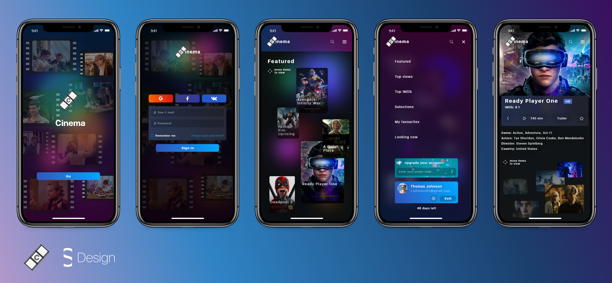 Free concept of cinema mobile app — Adobe XD by Daniel Nefedov on Dribbble