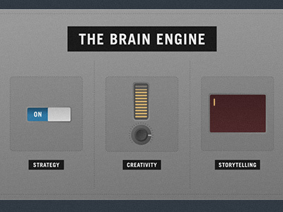 The Brain Engine apple creativity cursor dial grey knob light machine storytelling strategy switch the brain engine trade gothic