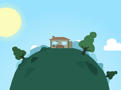 Planet chimney cloud couch earth globe grass green happy hill hills house laptop mountains nature planet positive roof rotate scene sky snow sun tree trunk