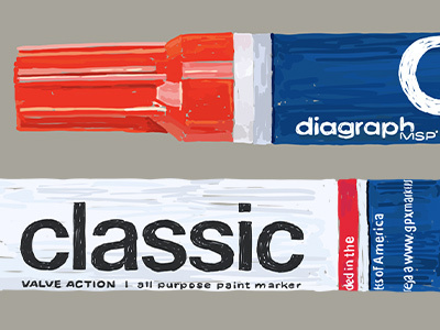 Diagraph Classic cap classic diagraph label marker msp name paint red reflection rough typography valve action