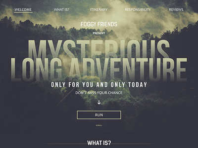 DailyUI #003 - Landing Page adventure dailyui fog forest jungle landing myst mystery secret tree ui web