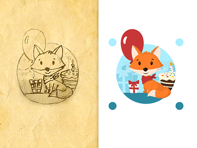 Fox birthday animal balloon birthday cake draw fox illustration orange pet present