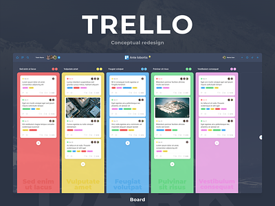 Trello. Conceptual redesign. Dark. Board app concept dark interface kanban product productivity redesign redesign concept task manager trello ui web