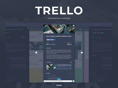Trello. Conceptual redesign. Dark. Card. app concept dark interface kanban product productivity redesign redesign concept task manager trello ui web
