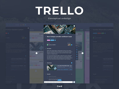 Trello. Conceptual redesign. Dark. Card.