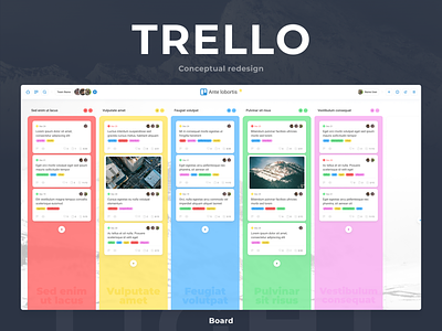 Trello. Conceptual redesign. Light. Board. app concept dark interface kanban product productivity redesign redesign concept task manager trello ui web