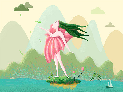 Nature Girl art character cute design girl graphic illustration island nature plants tropical water