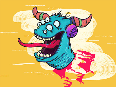 Six-eyed monster character color design illustration