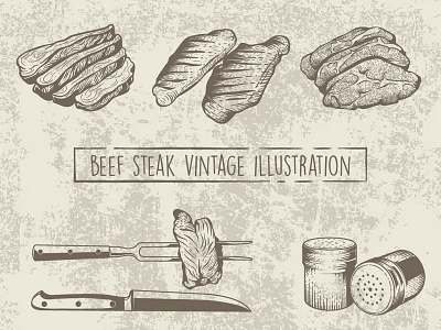 Beef Steak vintage illustration beef black design drawing food fruit icon illustration juice knife leaf logo retro sauce sketch steak typography ui vector vintage