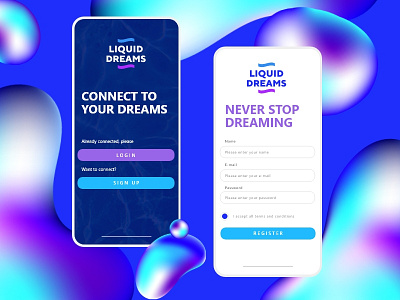 Liquid dreams app login concept