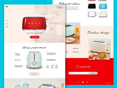 SMEG toaster landing page design.