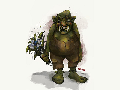 Troll beast character digital ad digital art drawing flowers green illustration kind monster procreate troll