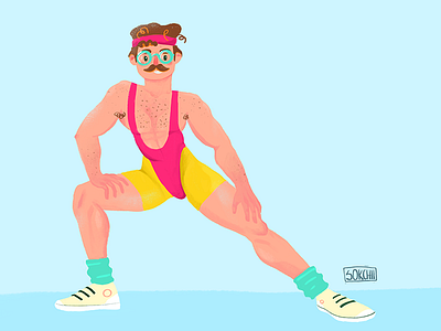 80's Workout 2d 2d art 80s 90s aerobics charachter costume design digital drawing fitness flat illustration man procreate retro style workout