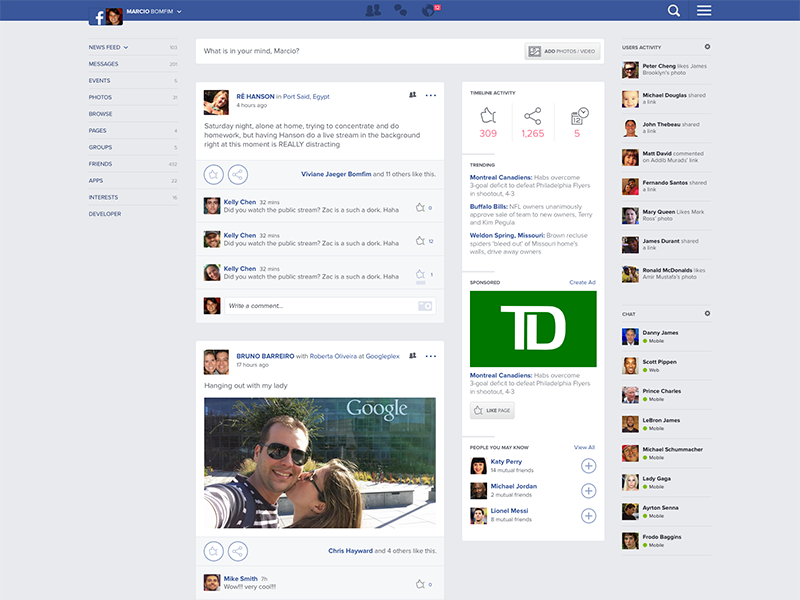 Playing with Facebook UI by Marcio Bomfim on Dribbble