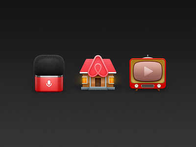 3 Icons airbnb building house mac icon macos icon osx icon microphone operating system icon os icon radio equipment realistic icon app icon recording residential retro tv sandor skeu icon skeuomorph icon skeuomorphism icon user interface icon ui icon gui video player villa mansion youtube