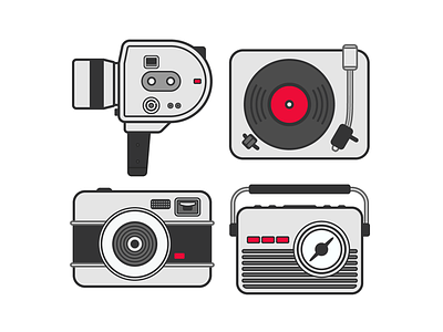 Retro Product Icons 2 camera classic iconography illustration meter music player outline radio retro sandor turntable vinyl