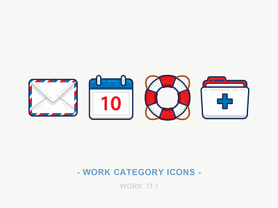 Work Category Icons calendar category envelope folder icon iconography illustration lifebuoy line outline sandor work