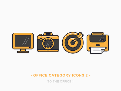 Office Category Icons 2 camera computer dartboard darts icon iconography illustration office outline paper printer sandor