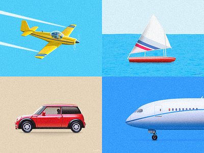 Transportation Illustration aircraft airliner airplane boat car illustration minicooper painting plane sailboat sandor transportation