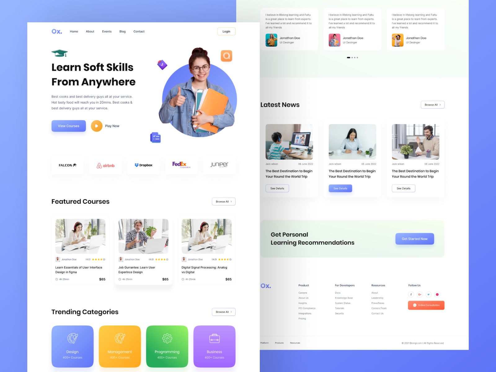 Online Learning Course Website Template by Kamrul Hossain on Dribbble