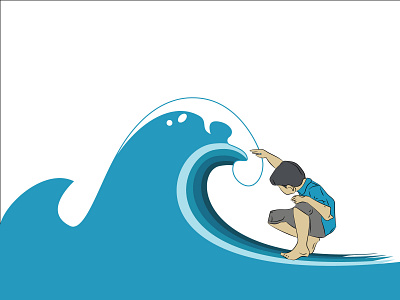 Wave & a boy digital illustration icon illustraion t shirt illustration vector design vector illustration