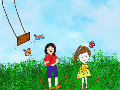 Friends forever bird colors design friends girls illustration outside perspective playing sunlight yellow