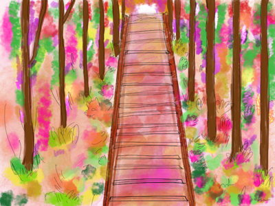 Spring clean colors forest illustration leaves rail spring track travel trees