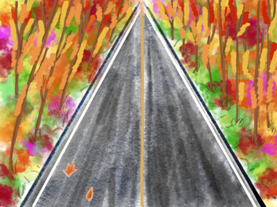 Road clean colors illustration leaves perspective road sketch winter