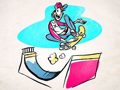 Summertime 50s drawing illustration skateboard