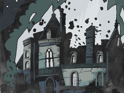 Burning mansion illustration