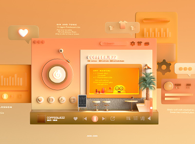 Drink&Music 3d character design illustration style ui