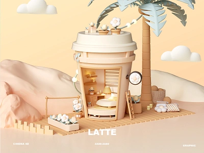 LATTE HOUSE 3d branding character costume design fashion illustration style