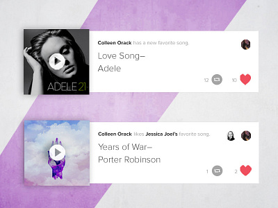 Savorite–What's your favorite song? card grey music newsfeed player purple ui ux website