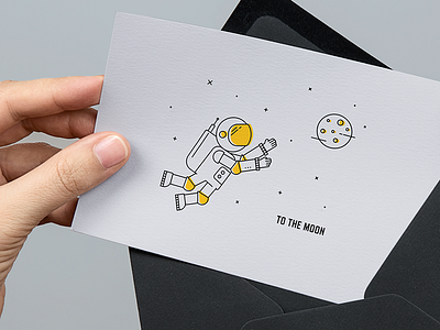 To the moon!–a thank you card from Rocket Code astronaut greeting card illustration moon postcard print design space stars