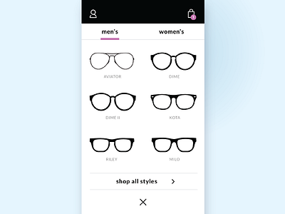 Sunglasses Navigation ecommerce eyewear glasses icons mobile nav navigation sunglasses ui