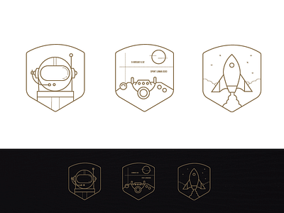 Our Badges astronaut badges gold icon icons rocket space spaceship ux