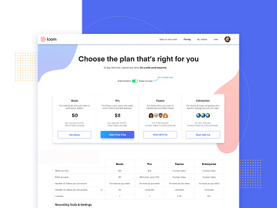 Pricing Page Refresh cards pricing pricing page pricing plan product screen recording table ui