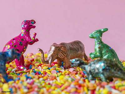 Toys on sweet candy sprinkles animal candy colorful dessert effect food funky hunter