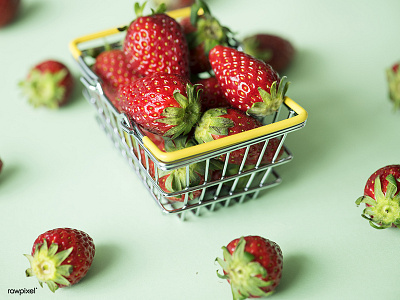 Strawberries in a shopping basket