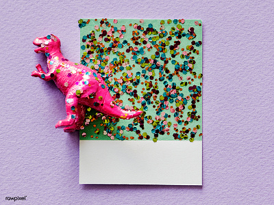 Colorful and cute miniature dinosaur figure animal card dino glitter glow metallic paper purple