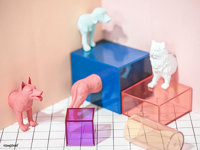 Colorful and bright miniature pet figures animal cat dog figure fun joy minature model pet plastic