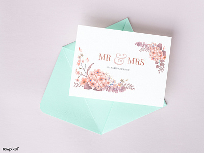 Wedding invitation with envelope mockup blanka card copyspace couple design envelope floral flower
