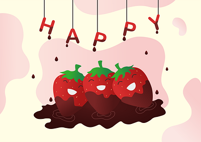 Happy Strawberries branding design flat icon illustration vector
