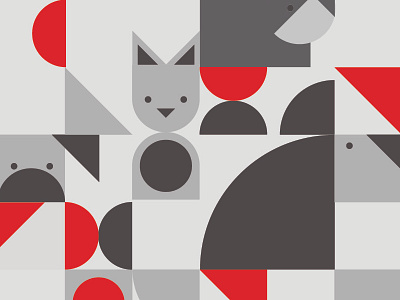 Geometric animals cat dog geometric red