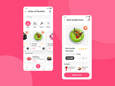 Cakes of Paradise bakery bouquet cake cakeconcept cakes colorfull flowers materialdesign mobile ui mobileapp ui ui design