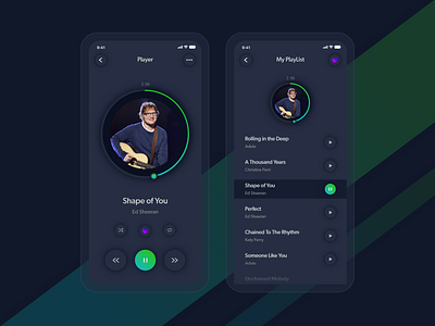 Music Player mobile app in dark theme dark theme ui minimalist mobile app design mobile ui music music app music player ui neumorphic design neumorphism soft ui uidesign