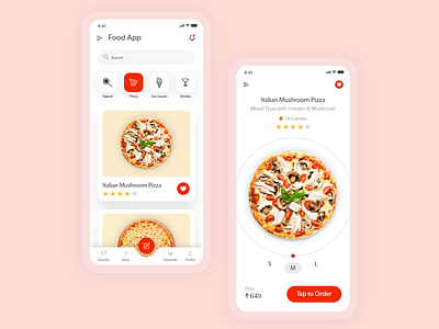 Food Delivery - Mobile App clean ui drinks food food delivery icecream materialdesign minimalist mobile app mobile ui pizza sweet ui uidesign