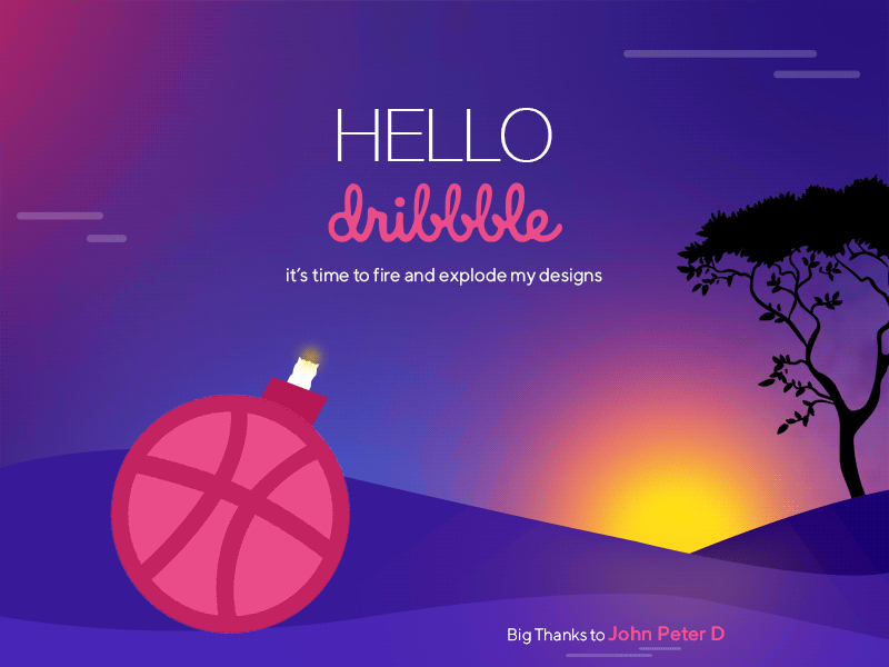 Hello Dribble.. bomb colorful design cracker design fire gif animation gradient hello dribble illustration invite design landscape sunrise