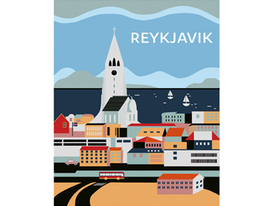 Reykjavik city perspective postcard reykjavik water