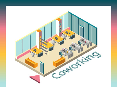 Coworking coworking illustration interior isometric job